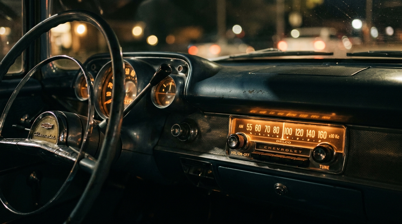 Illuminated vintage radio dial